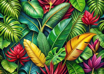 Tropical Jungle Leaves Banana Flowers Summer Print Rule of Thirds