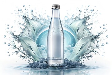 Stylish Beverage Bottle with Water Droplets and Splashes