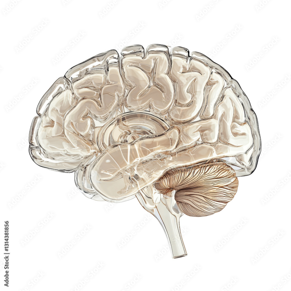 Aufkleber transparent human brain anatomy with detailed structures, showcasing cerebrum and cerebellum. this i