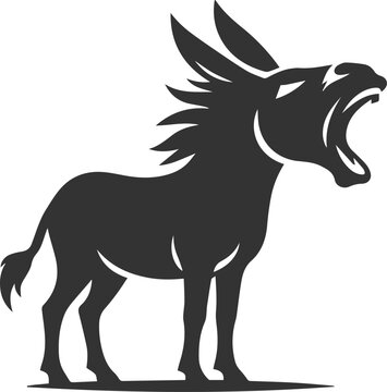 recommend clip art: Donkey with mouth open and braying vector silhouette animal design