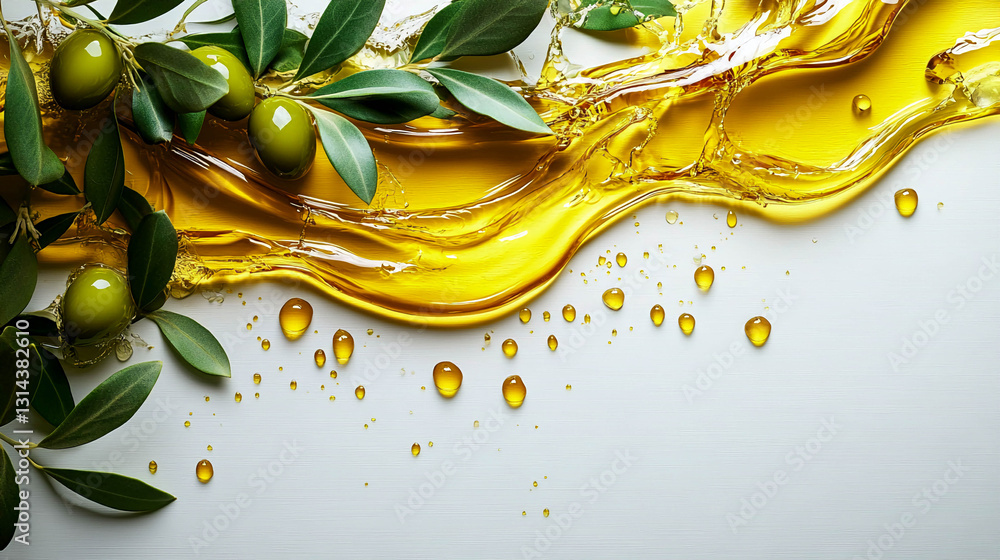 Poster a branch of an olive tree with fruits. the oil flows down, creating a visually appealing effect.