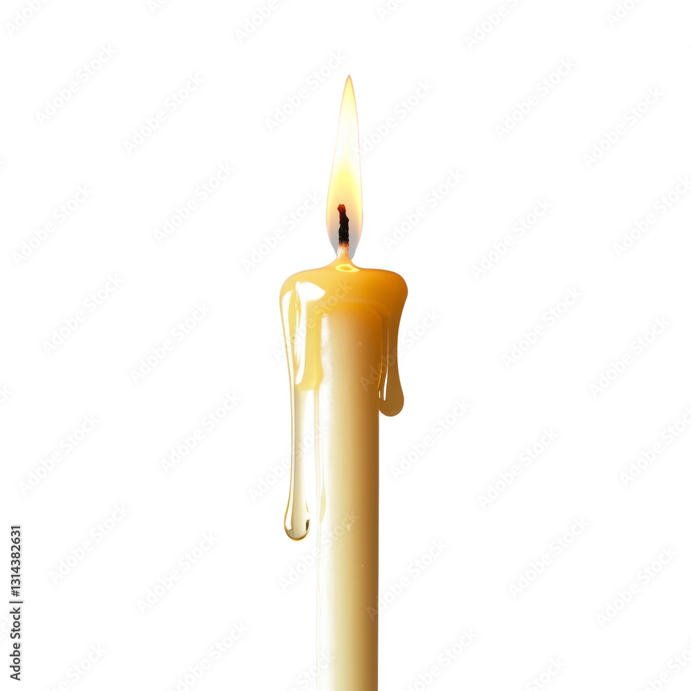 Poster lit candle with warm glow, melting wax dripping down its side, creating serene atmosphere. perfect f