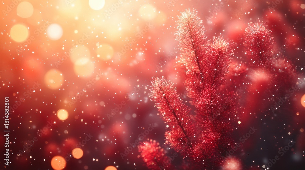 Poster celebratory fireworks display with bokeh lights on red and orange background for new year and holida