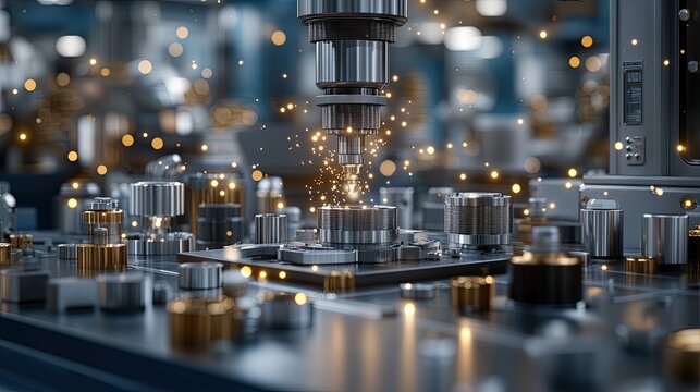 A close-up of laser cutting metal, showcasing sparks and vibrant light effects during a precision manufacturing process