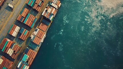 Aerial View of Colorful Cargo Containers Stacked at a Busy International Port