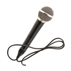black handheld microphone with coiled cable, ideal for performances and recordings. This versatile audio device is essential for singers, speakers, and musicians
