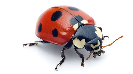 Naklejka premium Close-up action of a ladybug on a white background macro photography insect study vibrant colors
