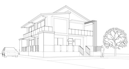 modern house sketch 3d illustration	