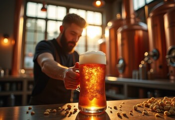 explore dynamic brew process implementation that captures craft beer essentials vivid colors inviting details, ale, artisan, barrel, blending, brewing