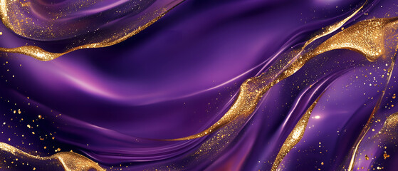 fioletowa, gładka powierzchnia ze złotymi nićmi brokatu; luksusowe tło ekskluzywnych reklam