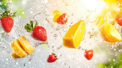 Energetic Water Splash Reveals Vibrant Summer Fruits.