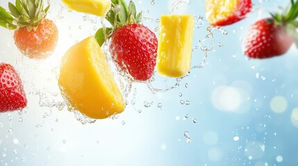 Energizing Splash Of Strawberries And Mango Slices.