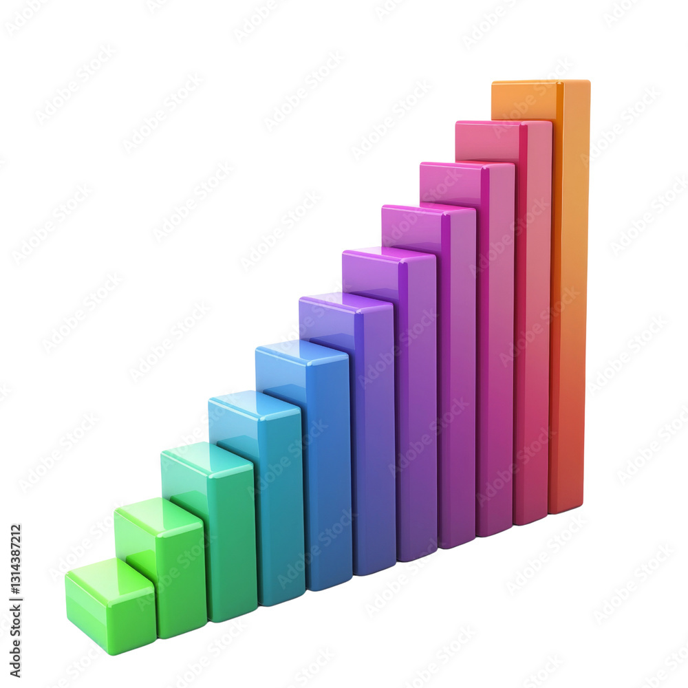 Poster 3d bar graph showing growth with colorful bars in ascending order