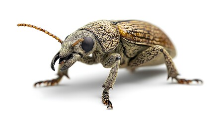 Naklejka premium Insect observation beetle bug on white background macro photography captivating details scientific study