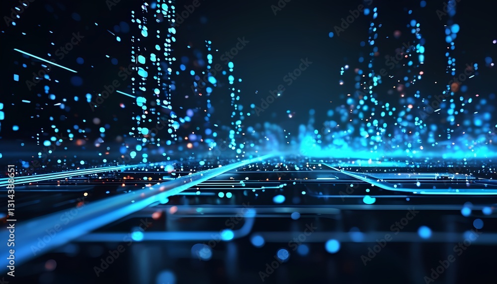 Poster dynamic data visualization digital space graphic animation virtual environment abstract perspective 