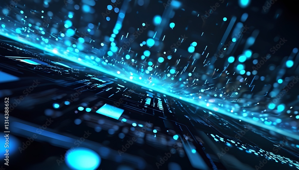Poster dynamic digital data flow futuristic environment abstract visuals technology concept bird's eye view