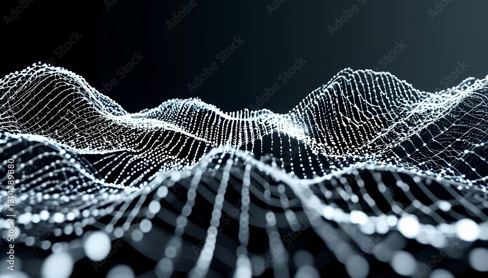 Poster dynamic 3d waveforms in digital space virtual environment data visualization abstract viewpoint tech