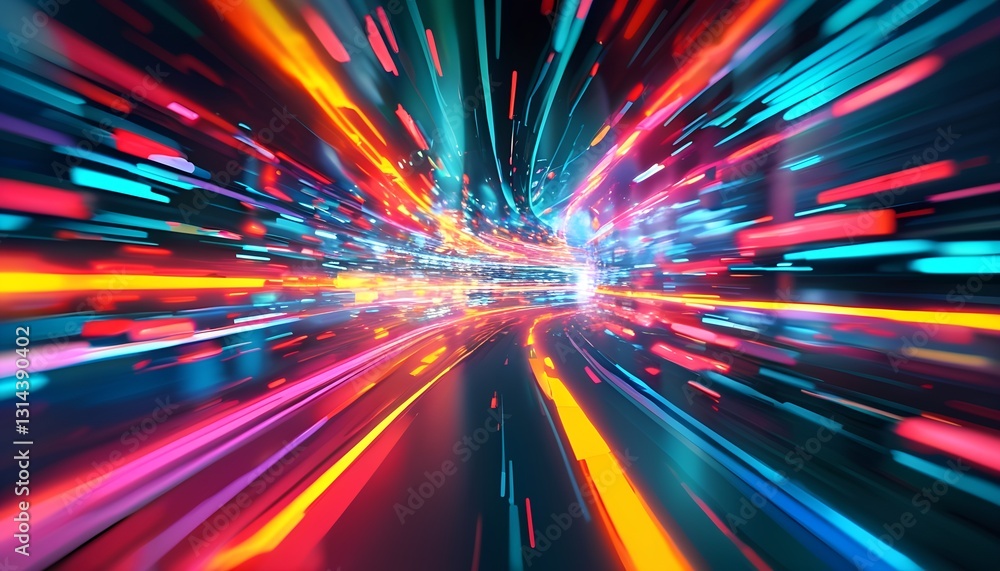 Poster dynamic light speed burst virtual environment digital art colorful abstract futuristic perspective v