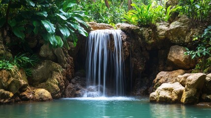 Fototapeta premium Generic Radiant Tropical View Cascading Pool Waterfall