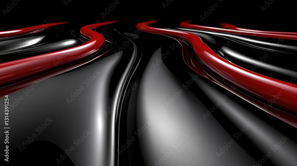 Poster abstract flowing lines in black and red on a dark background