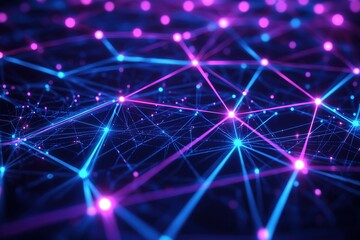 Fototapeta premium Futuristic digital network with neon lines, on a black background, communications, technology
