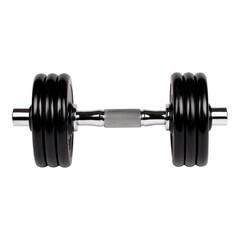 Fototapeta premium A metallic dumbbell with black weights, designed for strength training and fitness exercises.