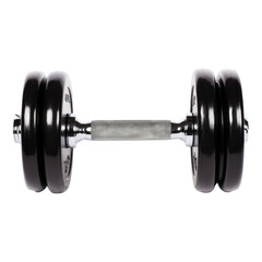 Fototapeta premium A sturdy dumbbell with black weights and a textured grip, designed for strength training and fitness exercises.