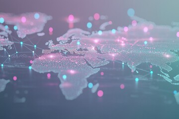 Global digital network on the world map on a gray background, commerce, communications, high technology