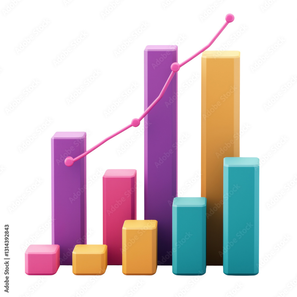 Leinwandbilder 3d bar graph with colorful bars and line chart showing growth