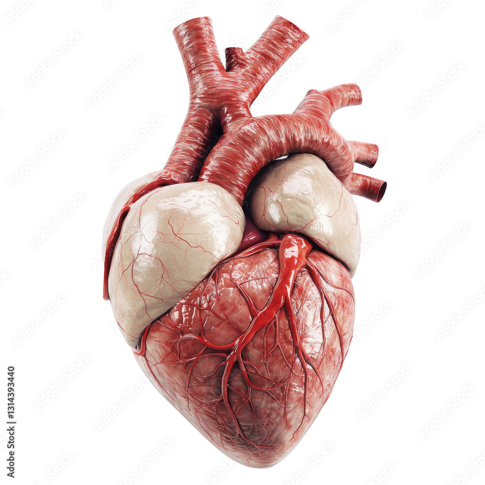 Poster anatomical model of human heart showing detailed structure and blood vessels. this realistic represe
