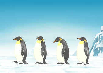 南極　一列に並ぶペンギン