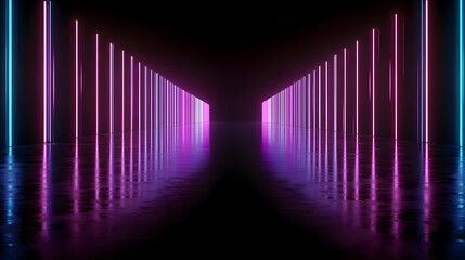 Vivid Neon Pink Purple And Blue Lights Reflected On A Dark Glossy Surface With A Futuristic Cyberpunk Style Design For Abstract Backgrounds