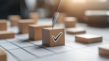 Close-up view of an A4 paper with multiple check boxes, one highlighted by a pen, symbolizing clarity in completing forms