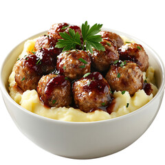 A Bowl of Swedish Meatballs with Lingonberry Isolated on Transparent Background