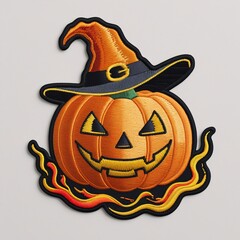 Cute and spooky Halloween pumpkin embroidered patch image for decorating and embroidering on clothes for this coming Halloween on October 31st.