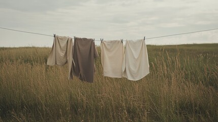Clothesline, field, drying, nature, summer