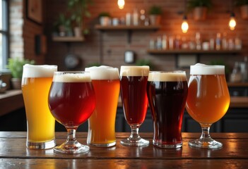 artfully arranged craft beer vibrant pint glasses showcasing rainbow colors distinct styles, lgbtq, lgbt, pride, colorful, love, equality, amber, ales
