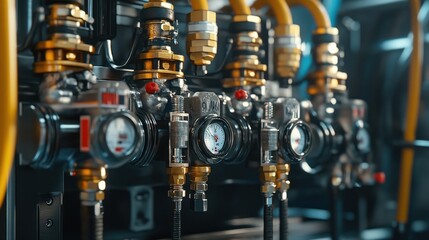 Fototapeta premium Industrial gas system gauges, factory