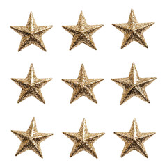 A collection of nine glittering golden stars arranged in a grid pattern.