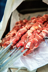 Raw Meat Food on Metallic Sticks