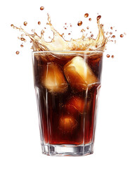 Glass of cola with splash on transparent background