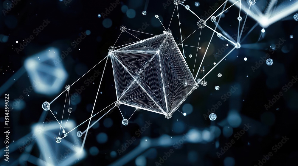 Poster abstract geometric structure with lines and nodes on a dark blue background