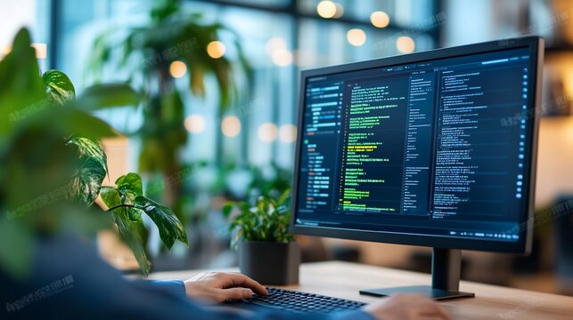 Coder working on program code in office