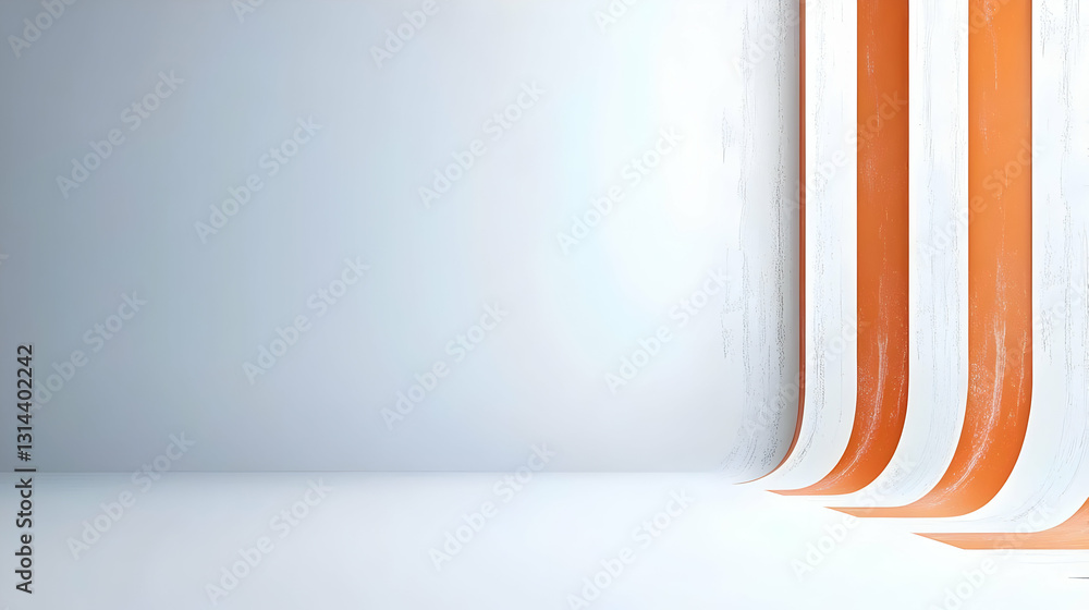 Poster 3d render of orange and white vertical stripes with soft lighting on empty space