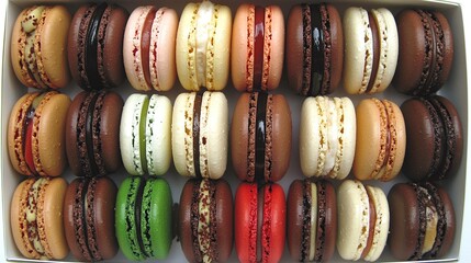 Colorful macaron assortment box, bakery, overhead shot, gift