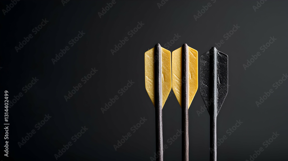 Poster three arrows with gold and black tips against a dark background representing archery skill and preci