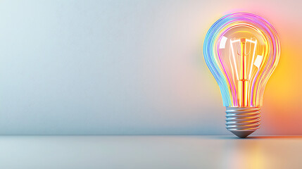 Neon Outlined Paper Light Bulb   Futuristic Glowing Concept Design