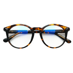 Classic tortoiseshell glasses with blue light filter technology isolated on transparent background, cutout png