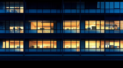 A captivating nighttime view of illuminated office building windows showcases