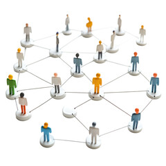 People interconnected with strings representing social networks and relationships isolated on transparent background, cutout png